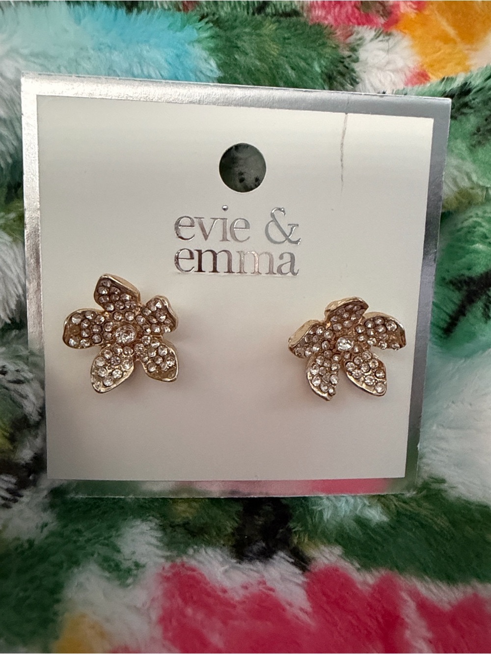 Gold Crystal Flower Stud Earrings - Gold
